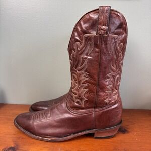 Boulet Cherry Leather Cowboy Boots Embroidered 14D Made In Canada Western Rodeo